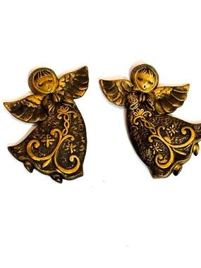 Pair of vintage Gold Singing Angel wall decor with Ben's Supply House RB Japan
